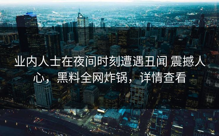 业内人士在夜间时刻遭遇丑闻 震撼人心，黑料全网炸锅，详情查看